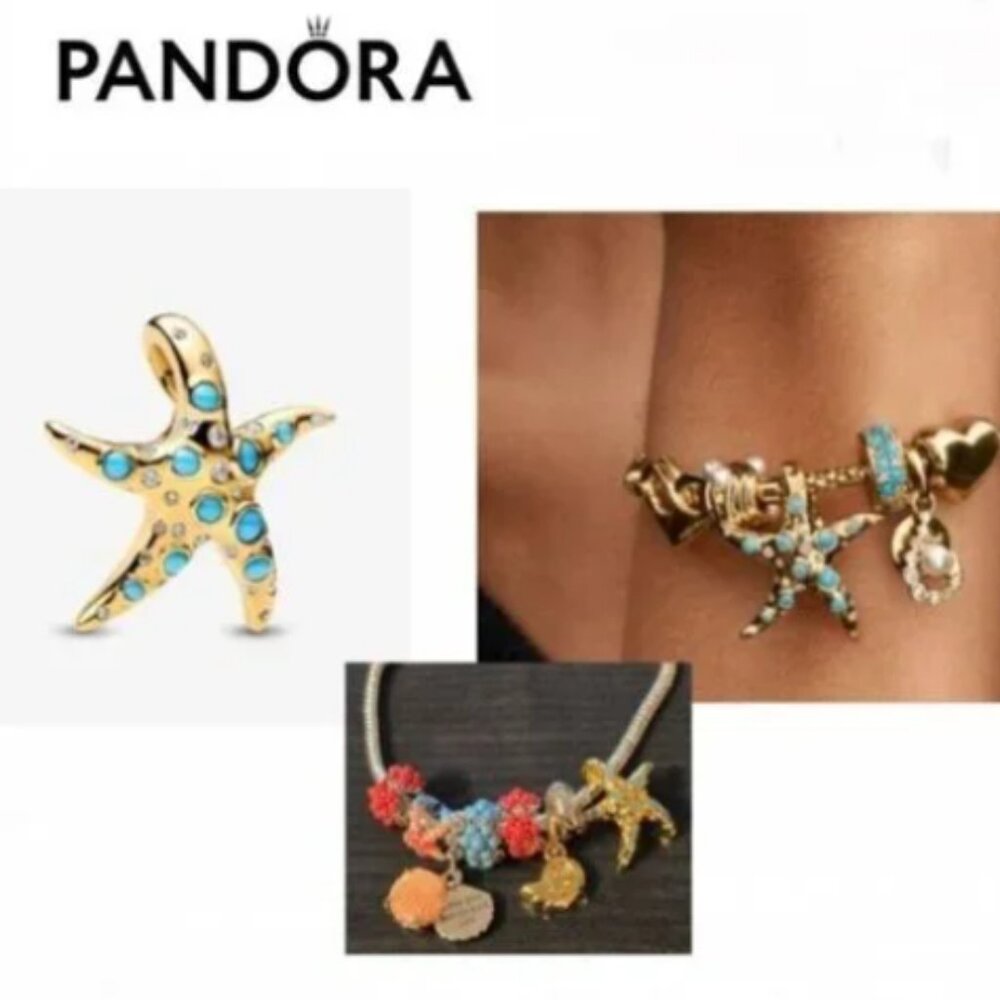 NWOT Pandora Style Gold Starfish Big Charm for bracelet or Chain